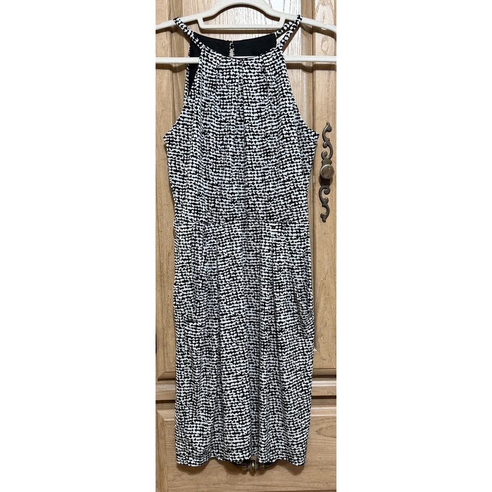 Bisou Bisou Michelle Bohbot Sz 4 Halter Midi Dress Black White Abstract Pattern